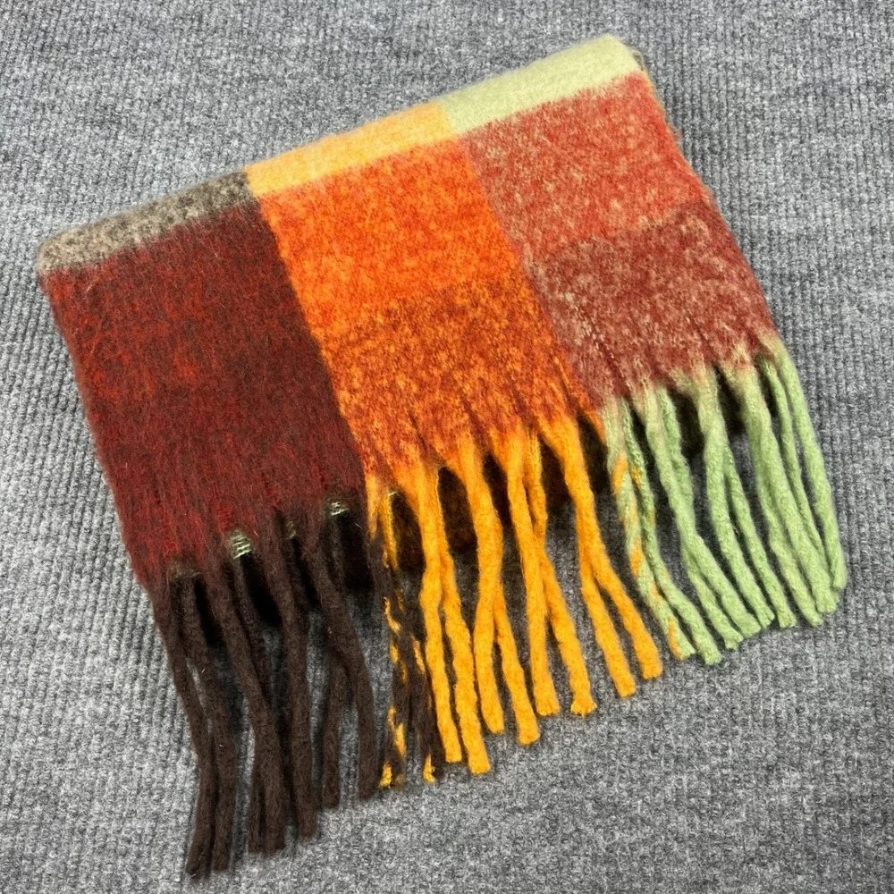Acne Studios Unisex Scarf Oversized Check Plaid Mohair Wool Fringe Made in Italy